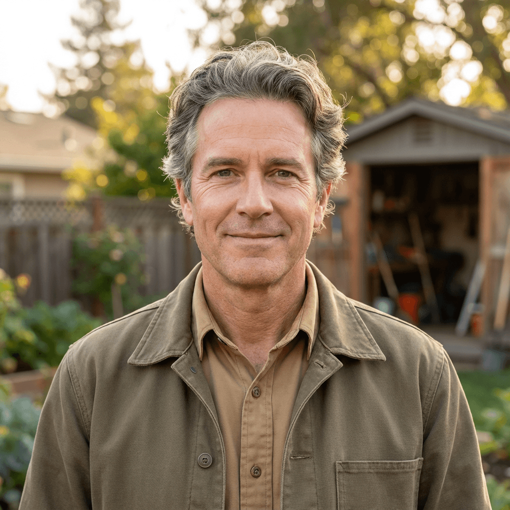 Male homeowner in his mid 60s with a friendly expression
