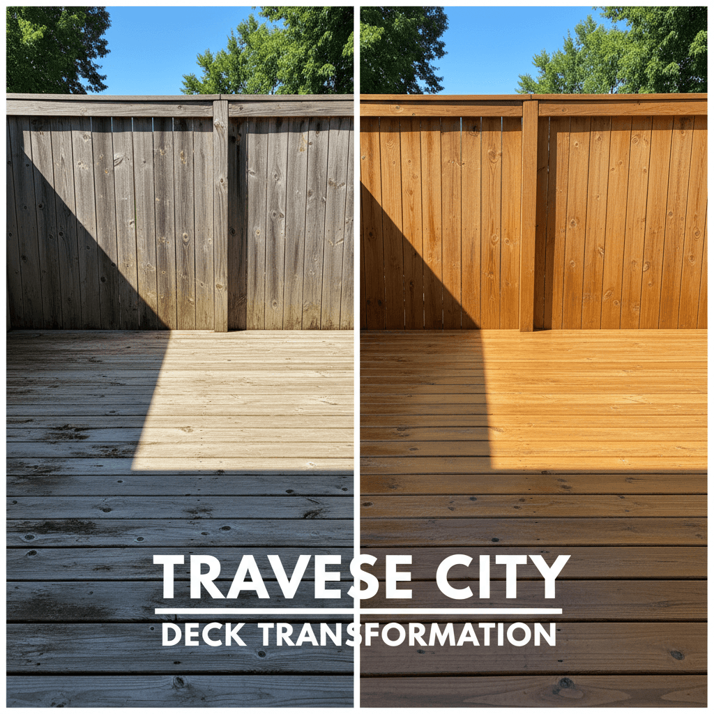 Deck before and after power washing