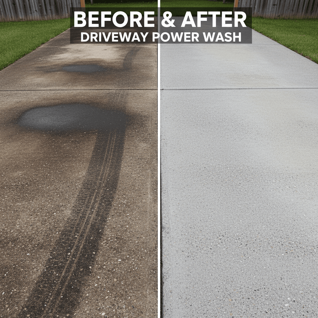 Driveway pressure washing before and after in Traverse City