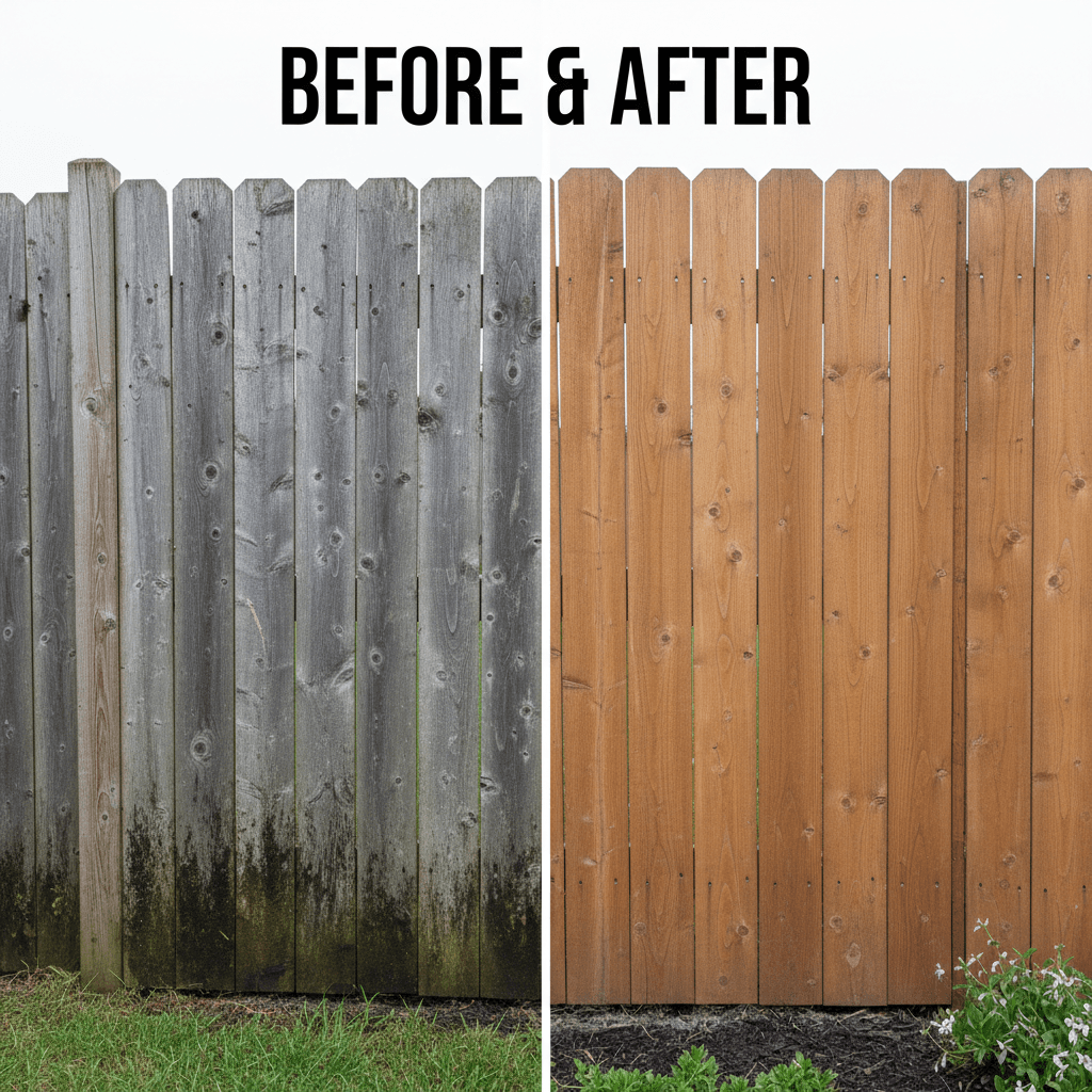 Fence power washing before and after in Traverse City