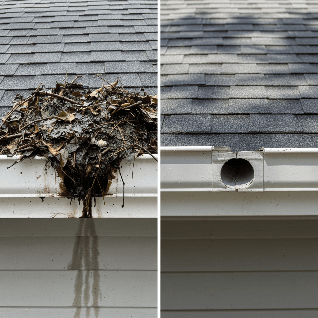 Gutter cleaning before and after in Northern Michigan