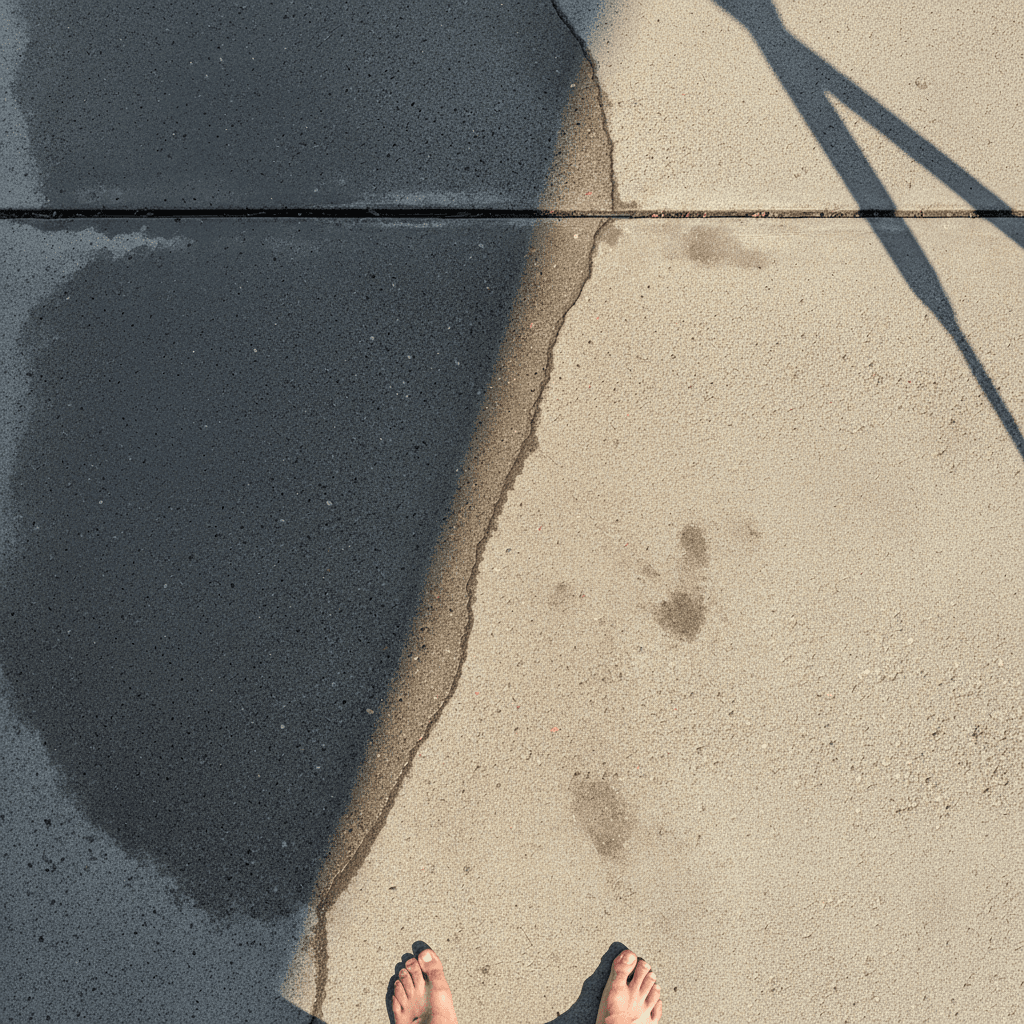 Concrete driveway with a visible clean line from power washing