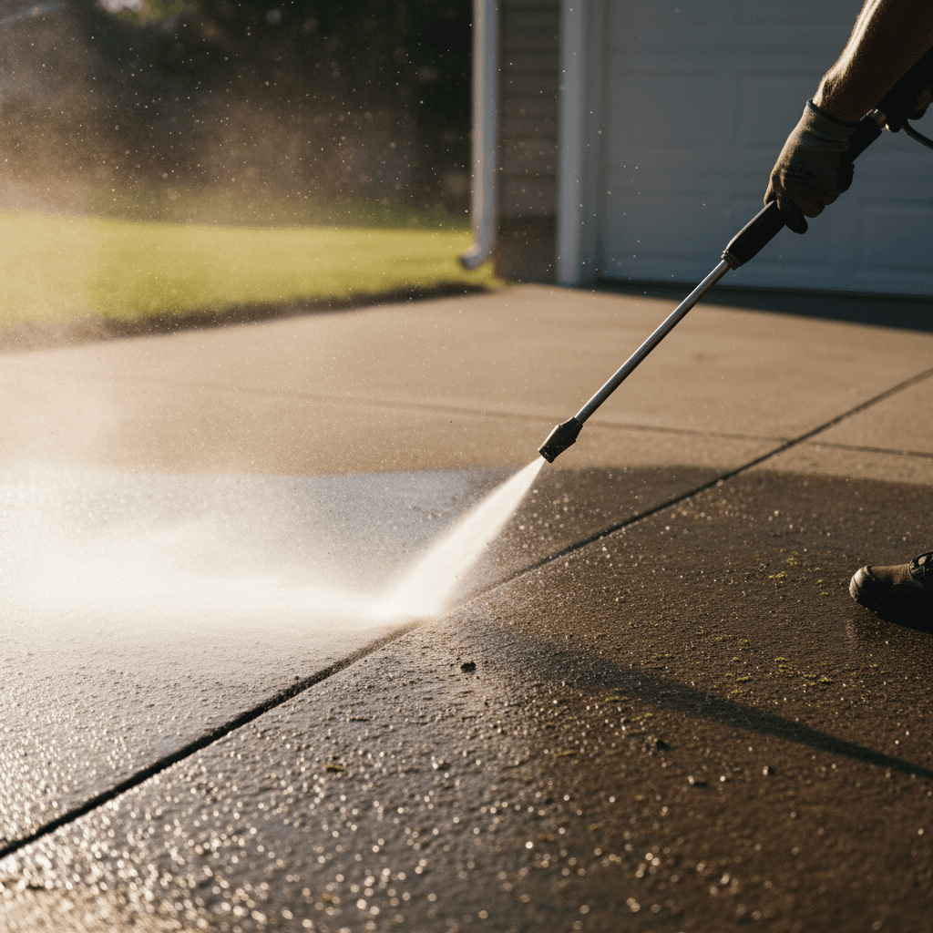 Driveway concrete cleaning before and after result