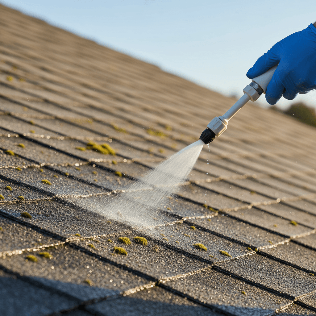 Soft wash application on a house in Traverse City